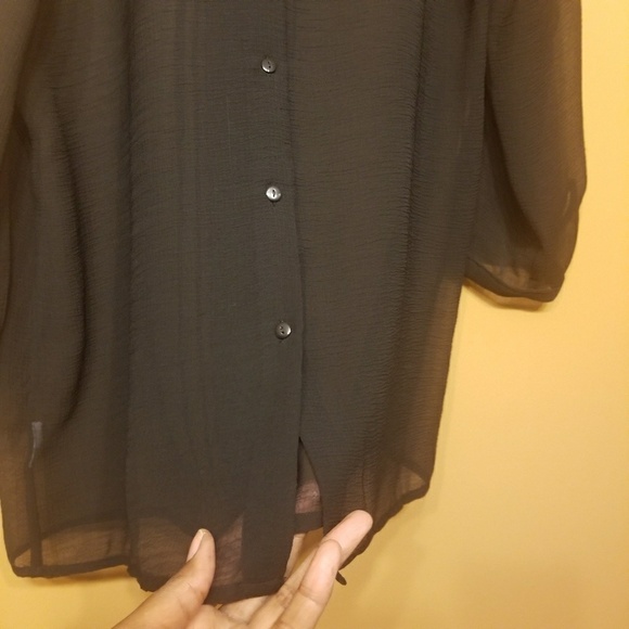 Urban Outfitters | Women's Pin & Needles Black Sheer Blouse (Size Large) - Picture 4 of 8
